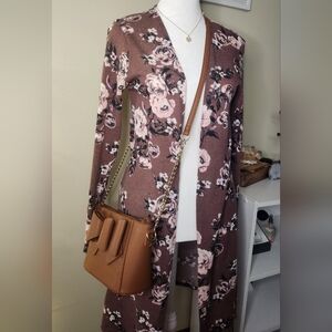 Womens Charlotte Russe XS Purple Floral Long Cardigan